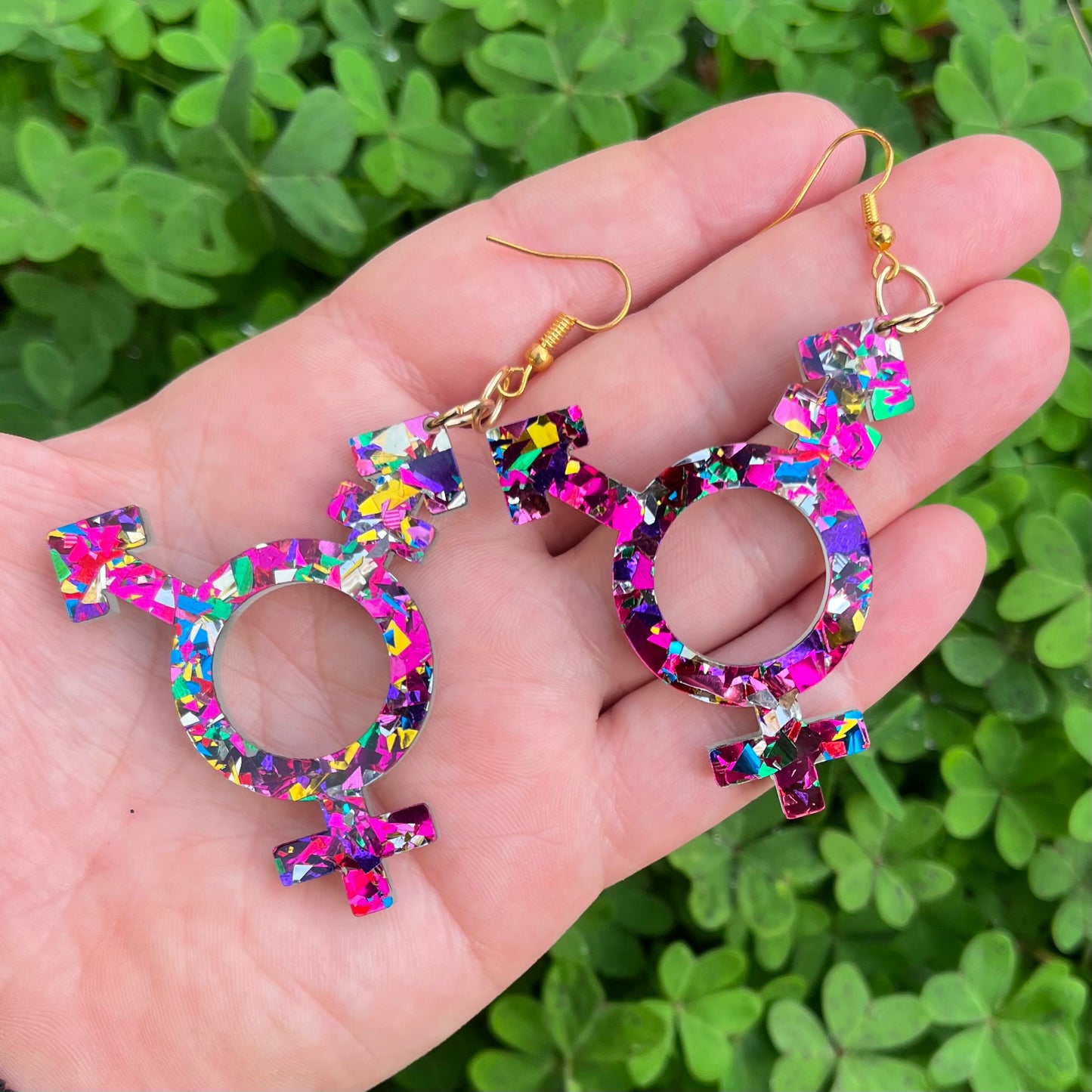 Glitzy Trans Symbol Earrings