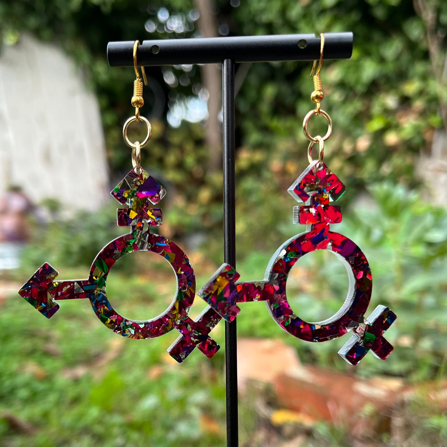 Glitzy Trans Symbol Earrings