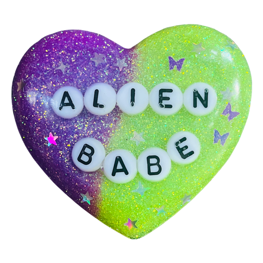 "Alien Babe" Resin Heart Pin
