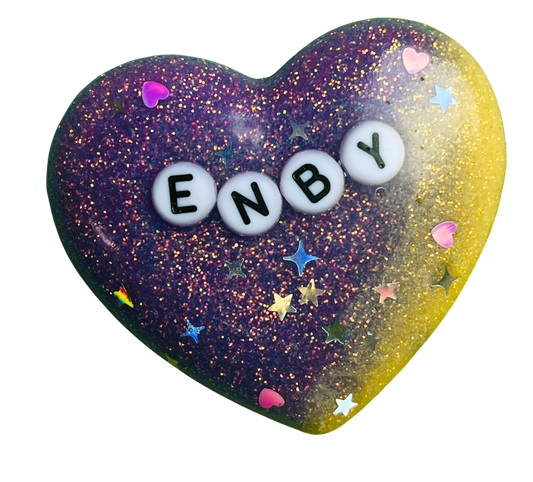 "Enby" Resin Heart Pin