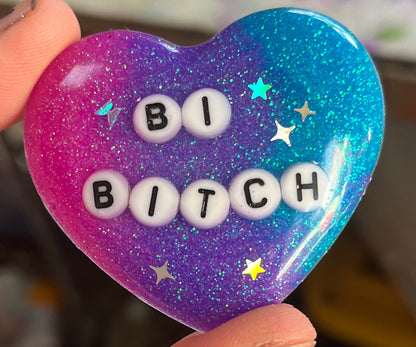 "Bi Bitch" Resin Heart Pin