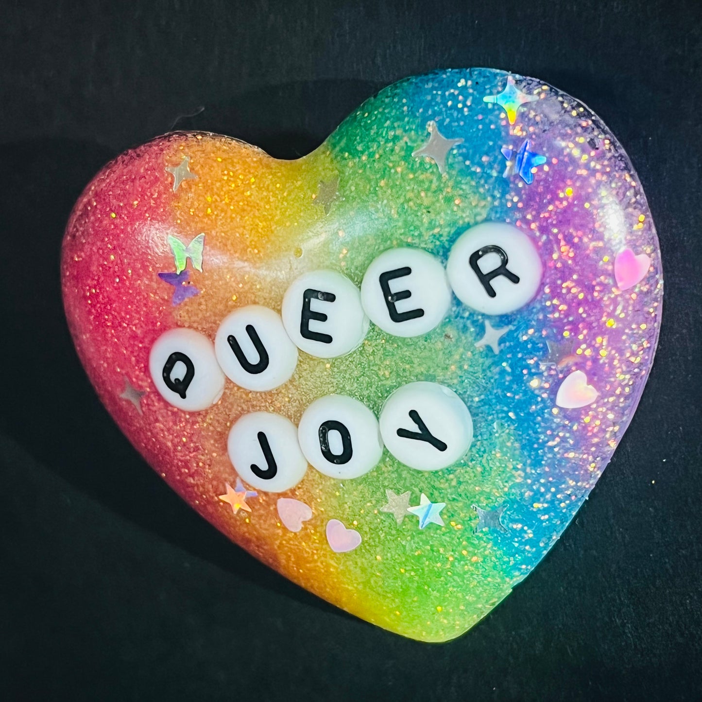 "Queer Joy" Resin Heart Pin