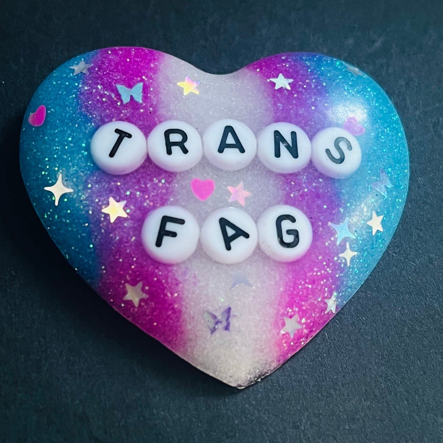 "Trans Fag" Resin Heart Pin