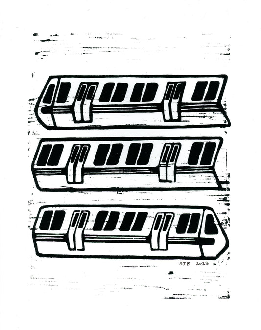 BART Cars Lino Print