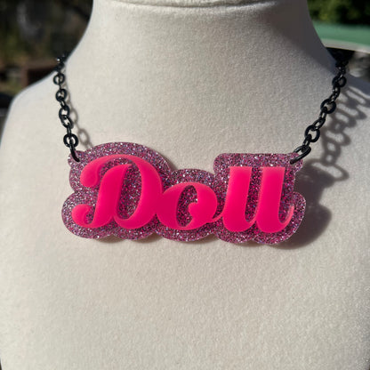 Sparkly Glittery Hot Pink Doll Necklace