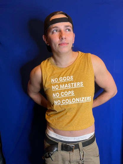 No Gods No Masters Yellow Crop Tank Top