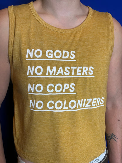 No Gods No Masters Yellow Crop Tank Top