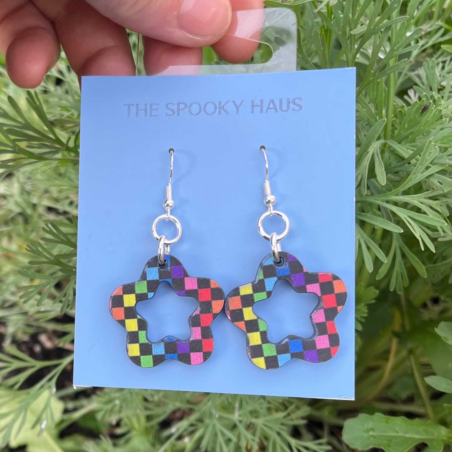 Rainbow Checker Star Earrings