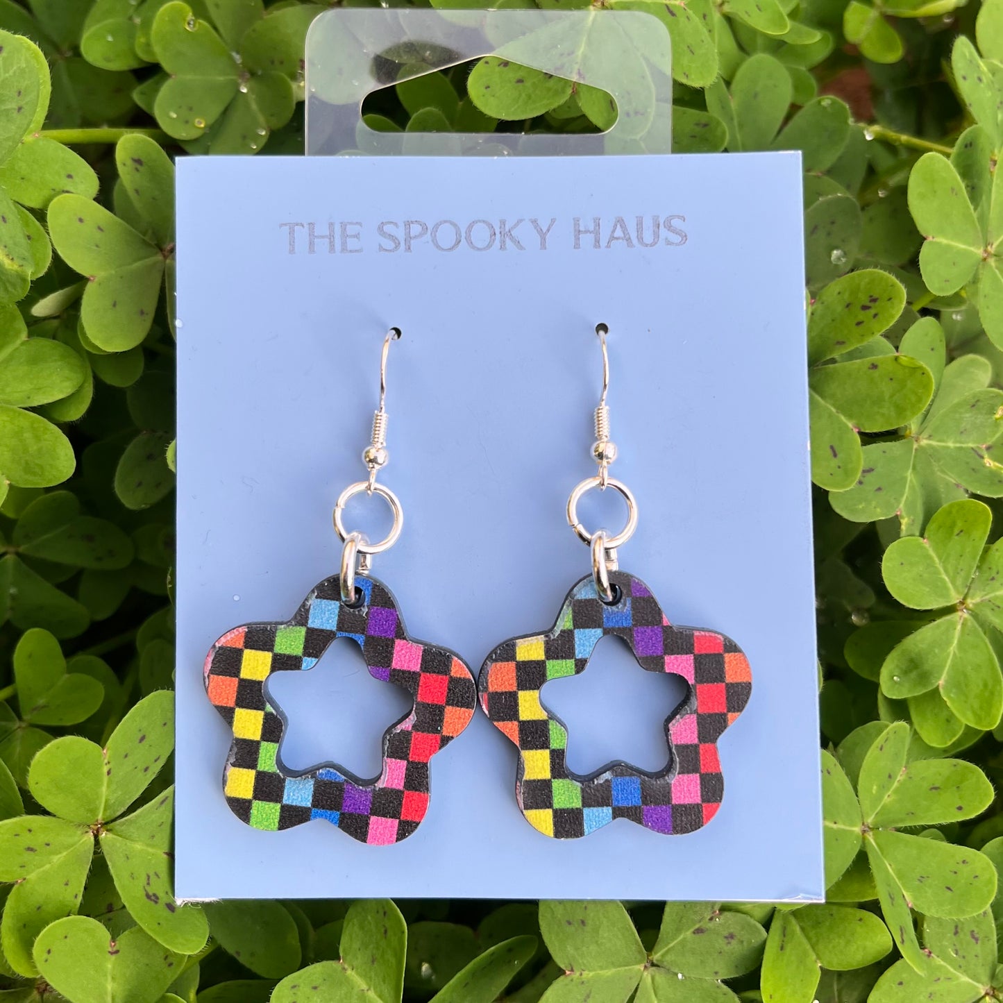 Rainbow Checker Star Earrings