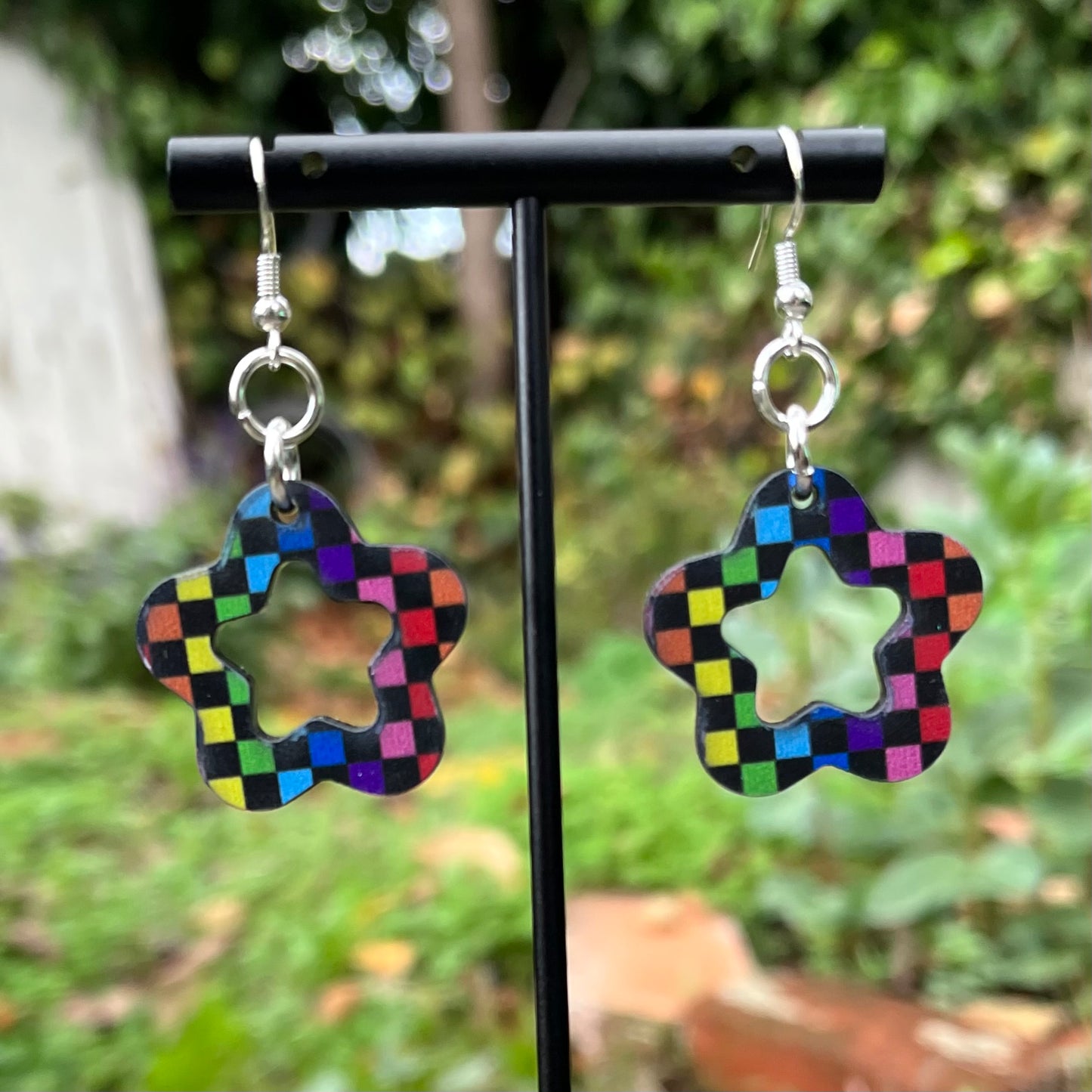 Rainbow Checker Star Earrings