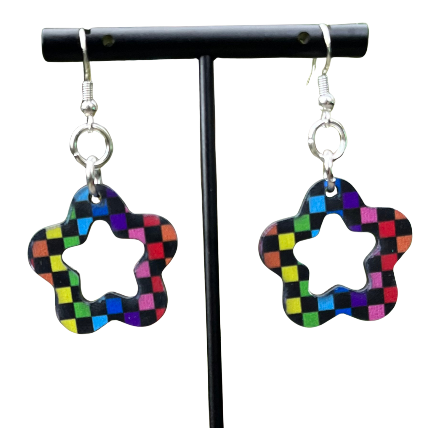 Rainbow Checker Star Earrings