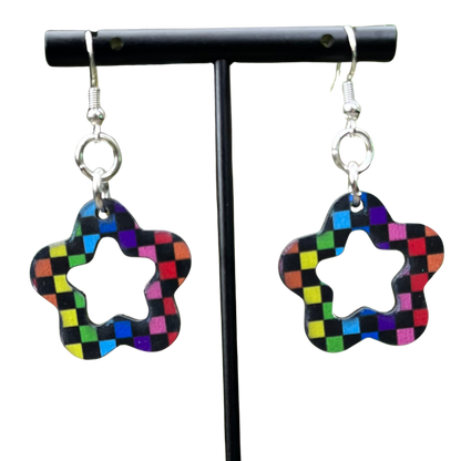 Rainbow Checker Star Earrings